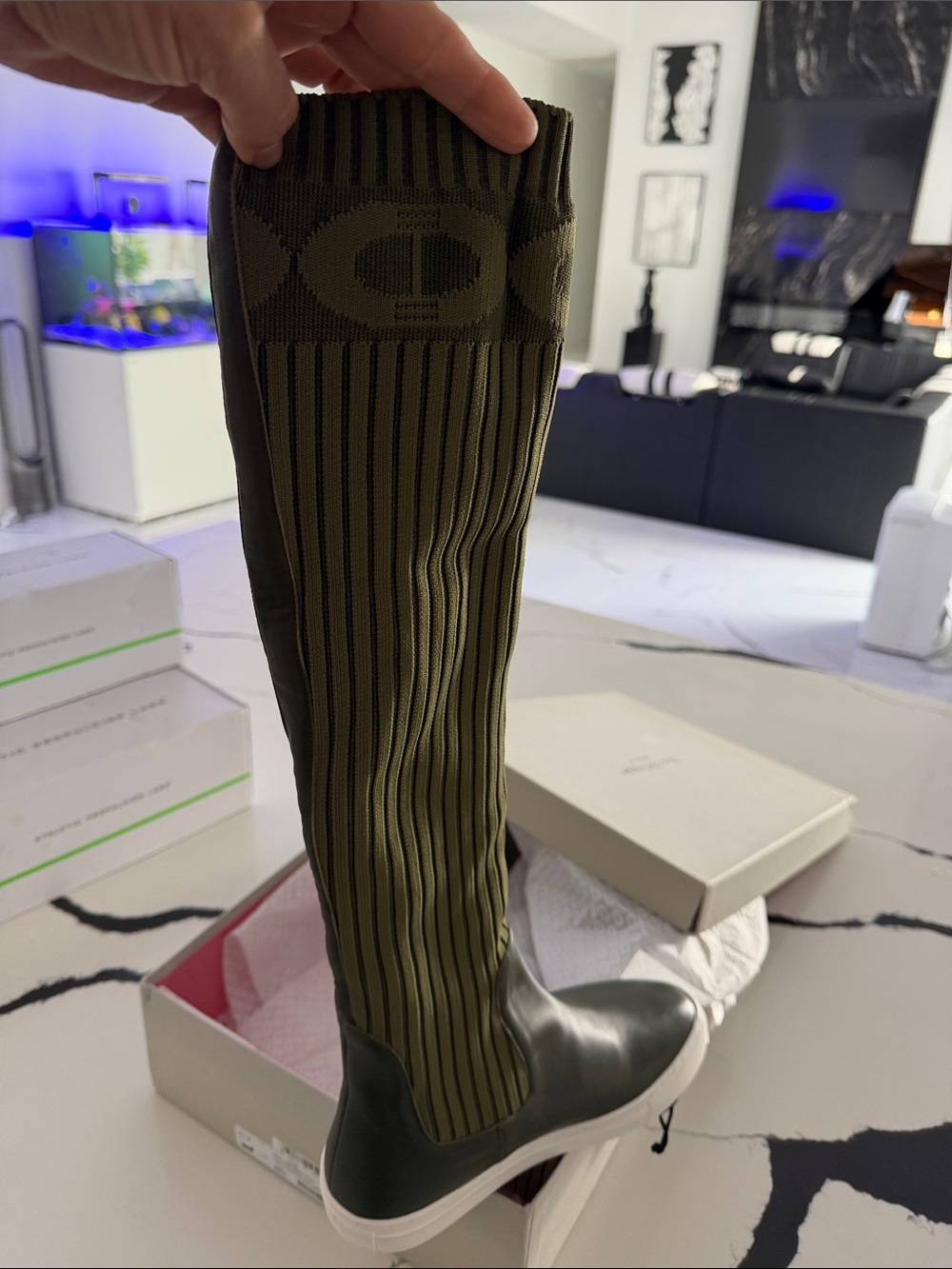 Olive Green Over-the-Knee Stretch Boot